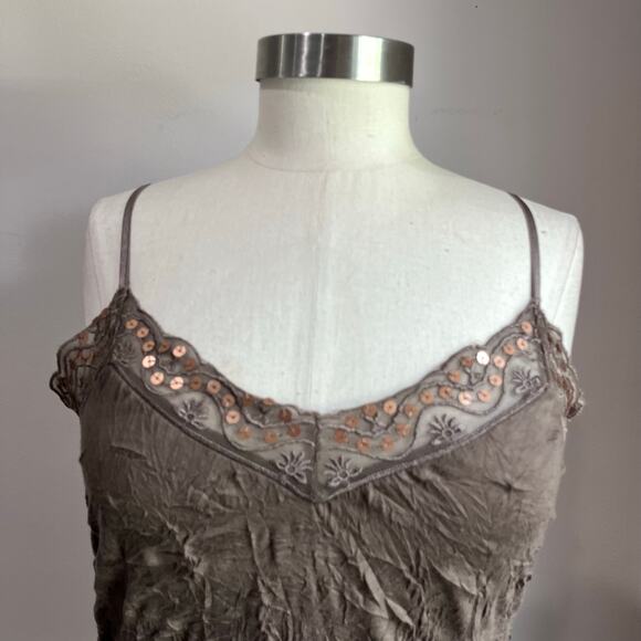 Y2K Weavers Brown Camisole Tank Top with Lace Sequin Detail Size L - Picture 4 of 10